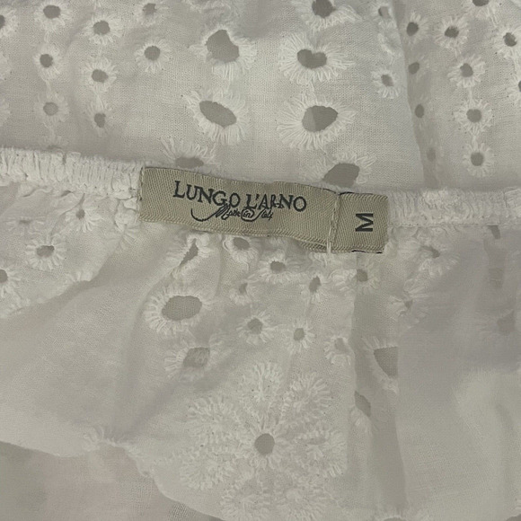 Lungo L'arno Dress Womens Medium Ruffle Hem‎ Cotton Eyelet Midi Sun Cottagecore - Picture 13 of 14